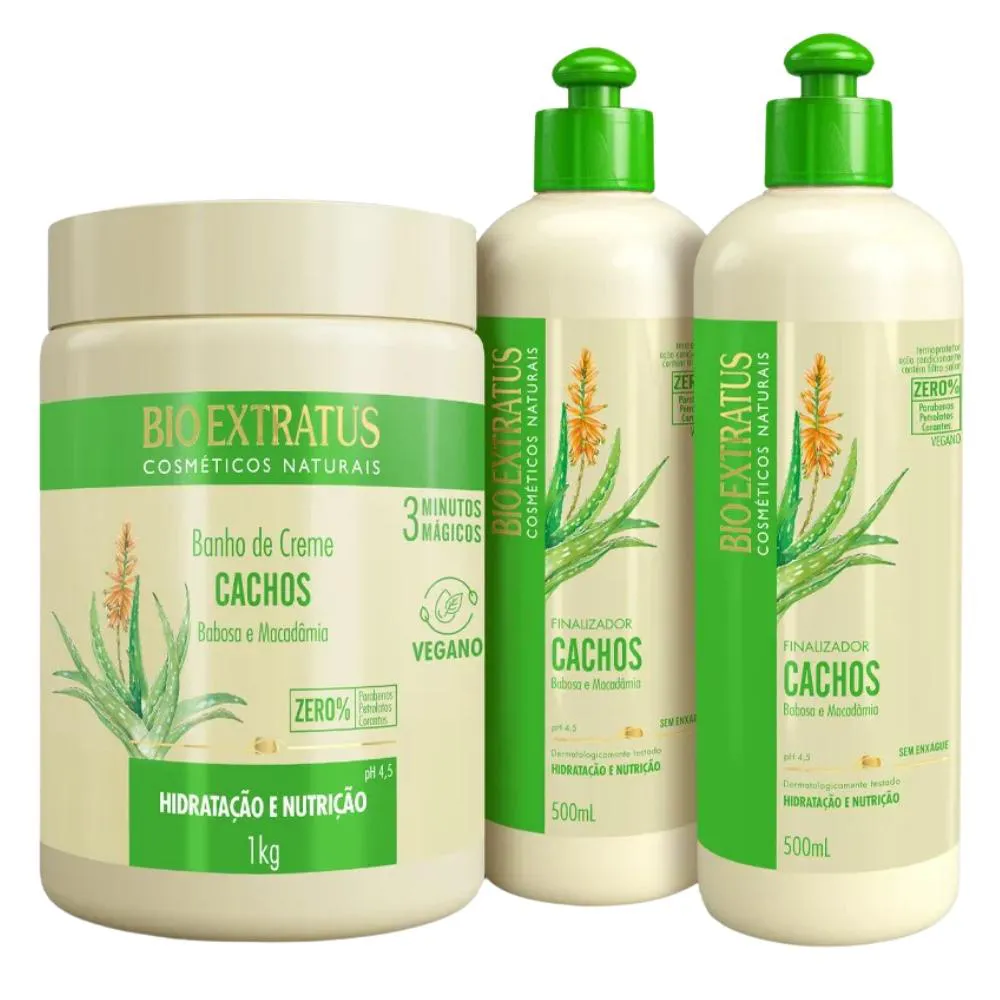 KIT BIO EXTRATUS CACHOS BANHO DE CREME 1KG+ 2 FINALIZADORES 500ML/G