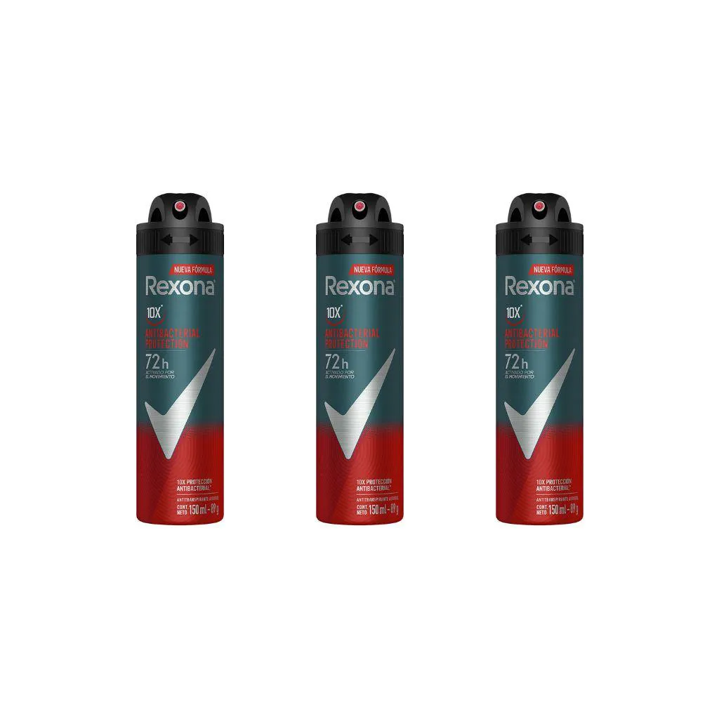 DESODORANTE AERO REXONA 150ML MASC ANTIBACTERIANO-KIT C/3UN