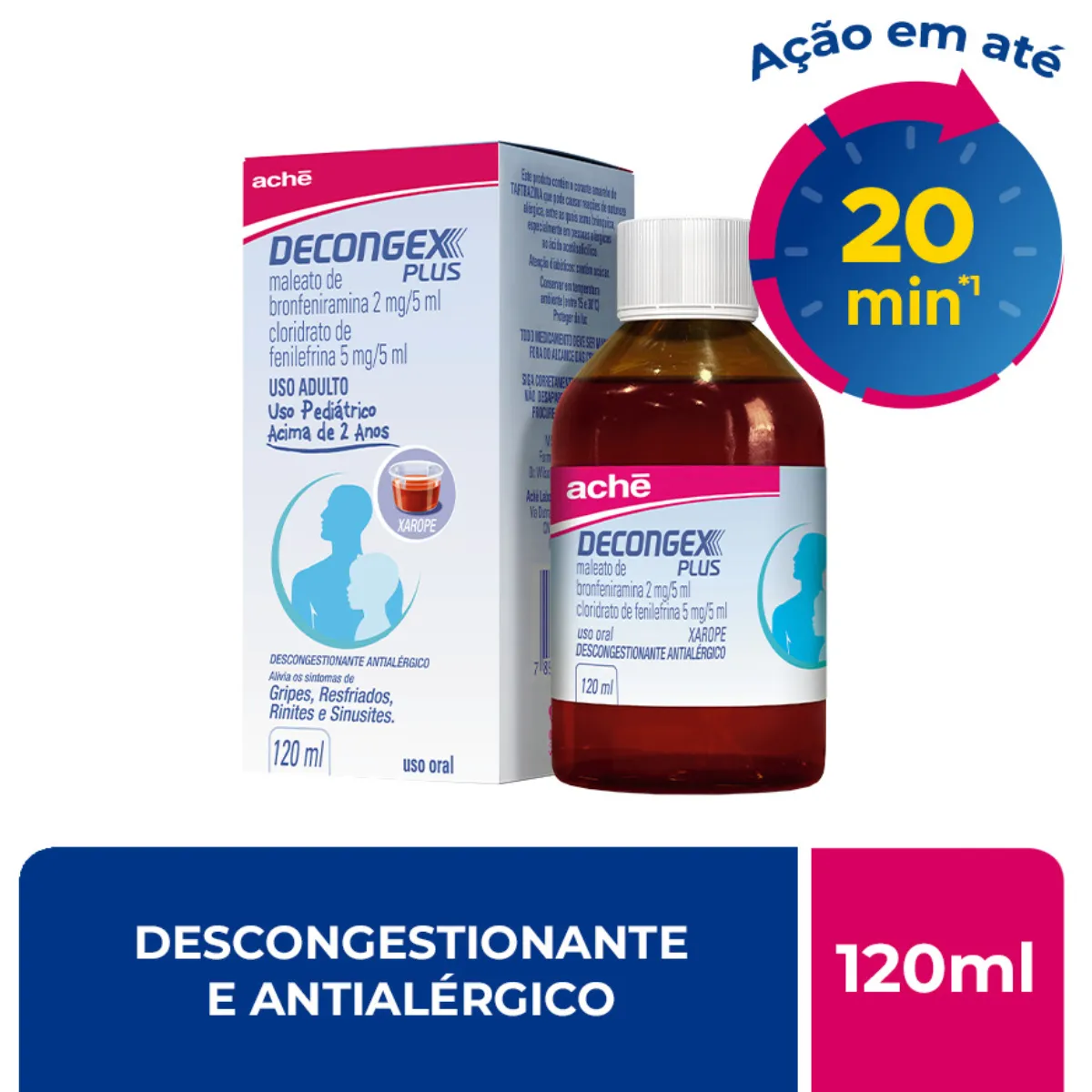 Decongex Plus Maleato de Bronfeniramina 2mg/5ml + Cloridrato Fenillefrina 5mg/5ml Xarope 120ml