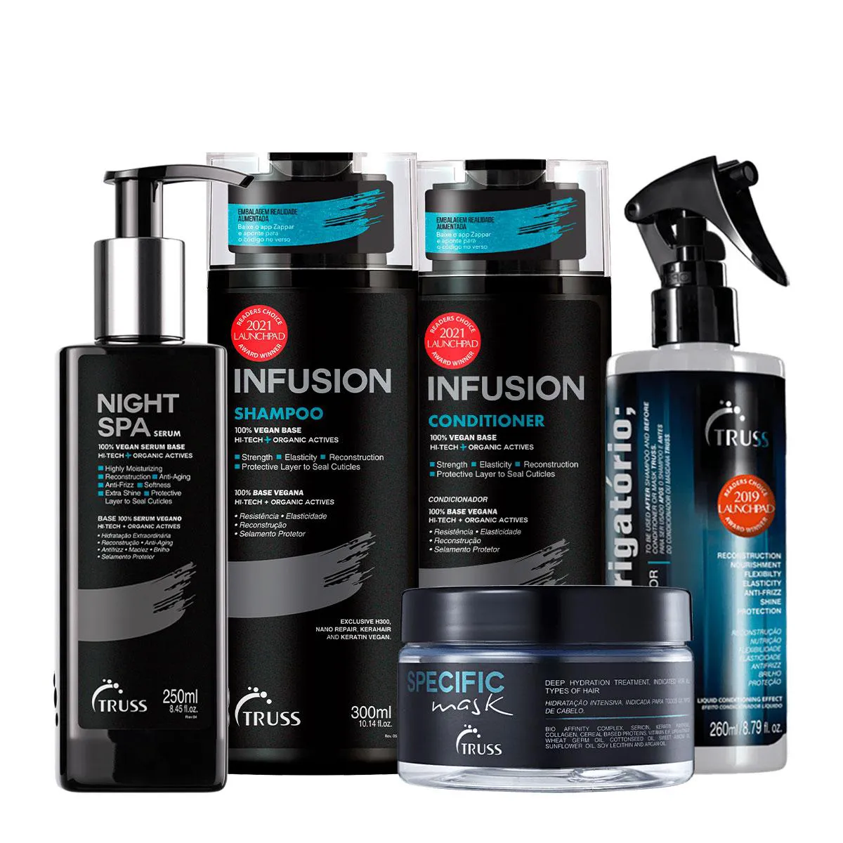 KIT TRUSS INFUSION SHAMPOO CONDICIONADOR USO OBRIGATóRIO SPECIFIC MáSCARA E NIGHT SPA (5 PRODUTOS)