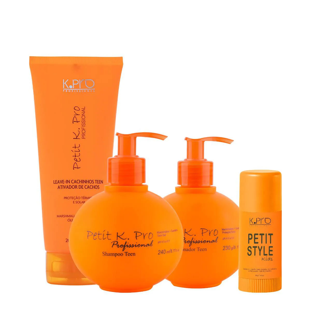 KIT K.PRO PROFISSIONAL PETIT TEEN KIDS SHAMPOO CONDICIONADOR ATIVADOR E CERA BASTãO MODELADORA (4 PRODUTOS)