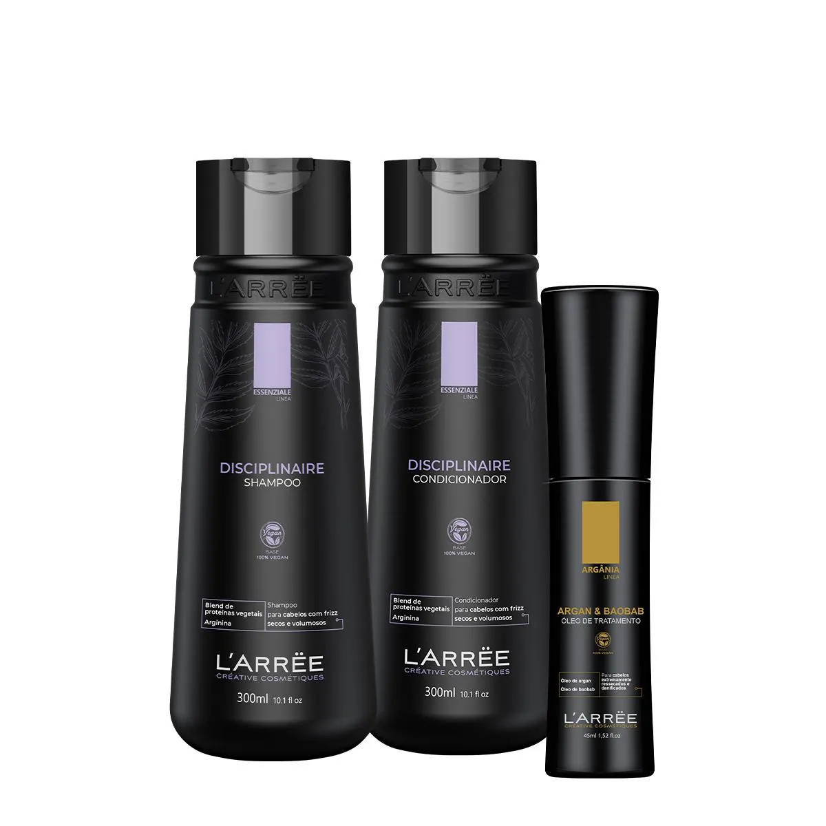 Kit L´Arrëe Essenziale Disciplinaire Shampoo Condicionador E Argan & Baobab Óleo de Tratamento (3 Produtos)
