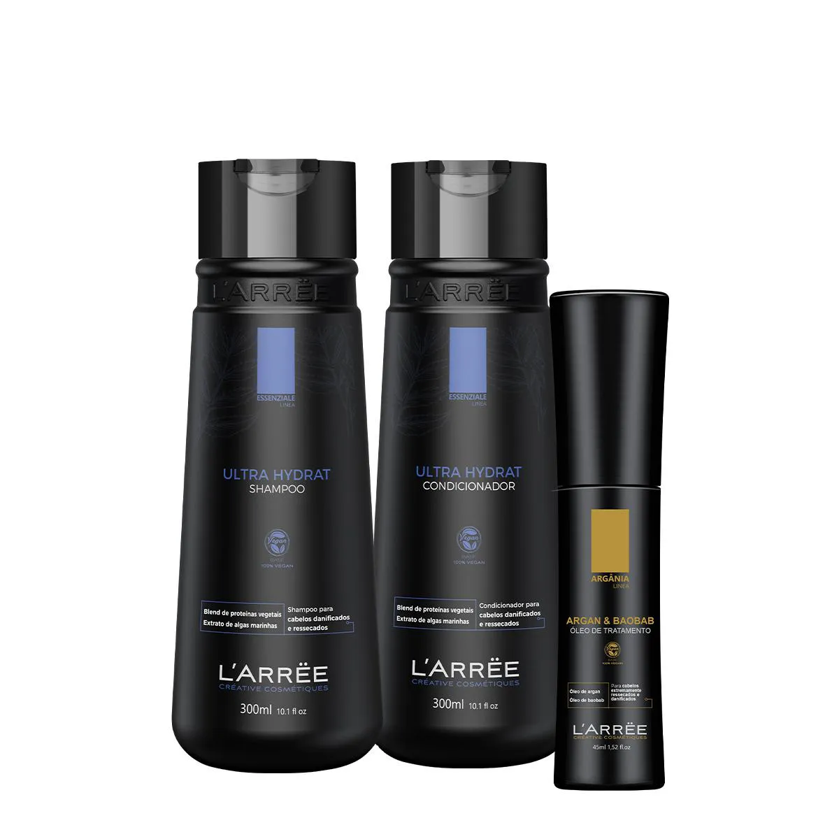 Kit L´Arrëe Essenziale Ultra Hydrat Shampoo Condicionador E Argan & Baobab Óleo de Tratamento (3 Produtos)