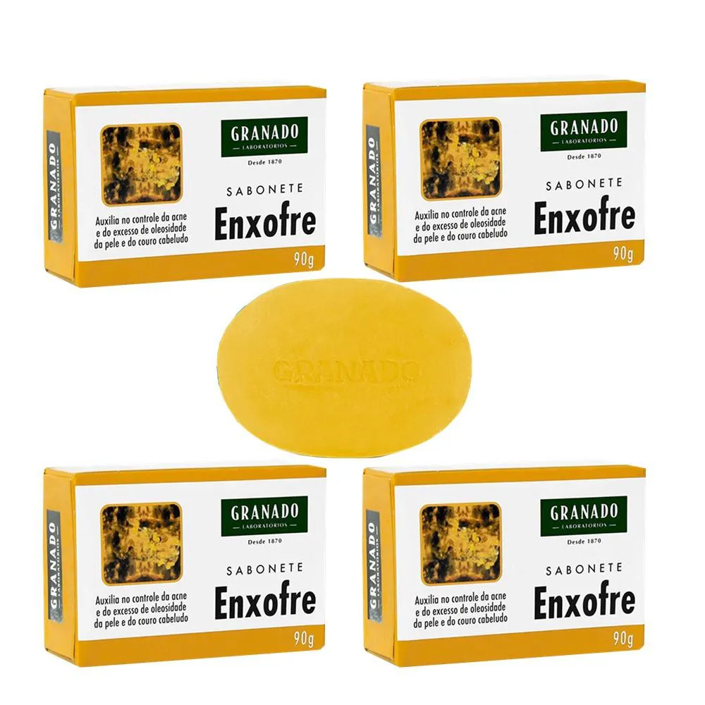 KIT C/4 SABONETES EM BARRA 90G ENXOFRE P/ ACNE E OLEOSIDADE PELE E COURO CABELUDO GRANADO