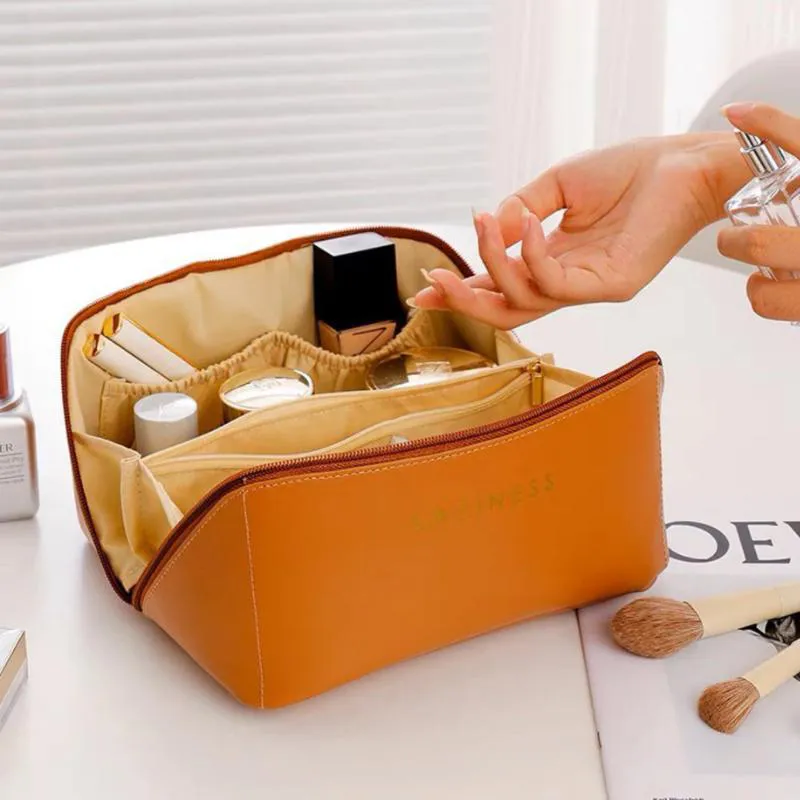 NéCESSAIRE BOLSA FEMININA ORGANIZADOR VIAGEM MAQUIAGEM COSMéTICOS GRANDE ESPAçOSA BLOGUEIRA Marrom