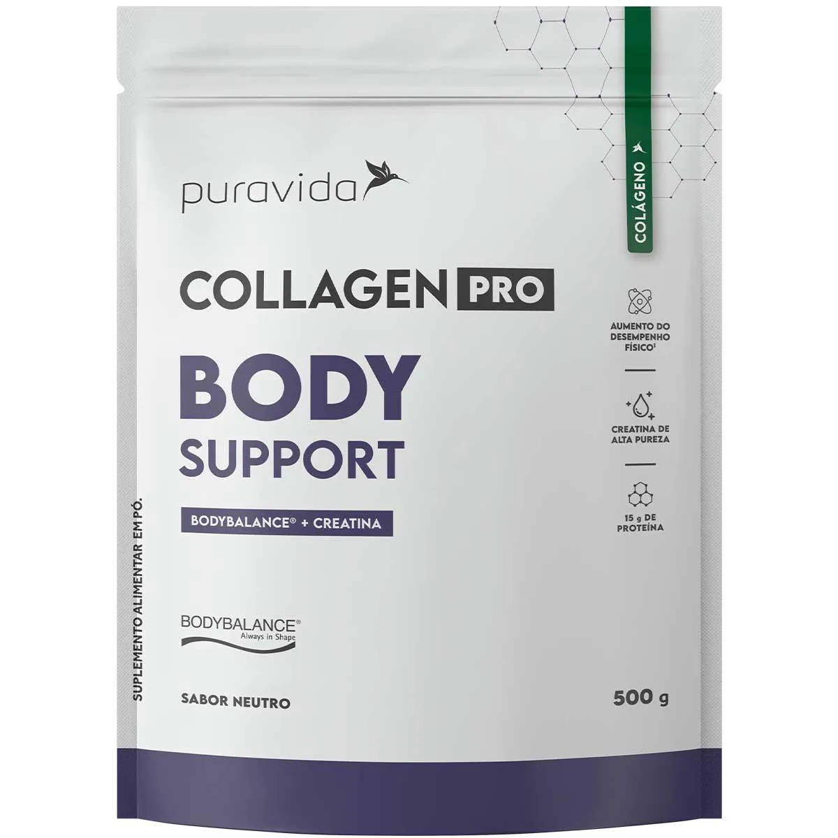 COLLAGEN PRO BODY SUPPORT - BODYBALANCE + CREATINA - NEUTRO - (500G) - PURA VIDA