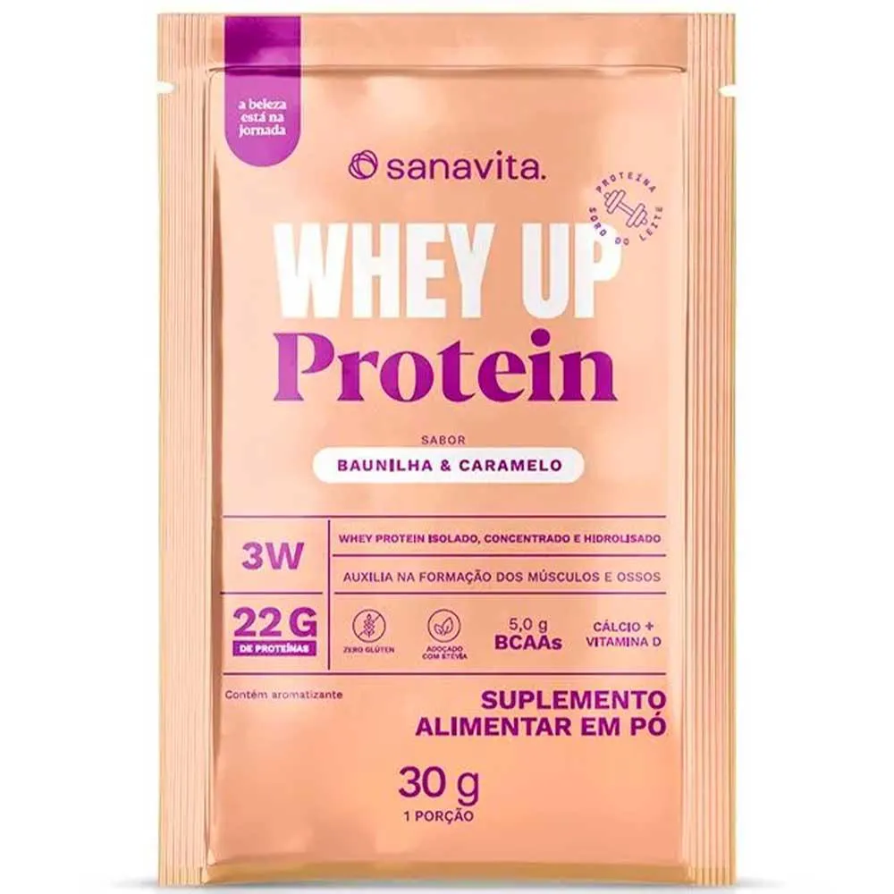 WHEY UP 3W BAUNILHA E CARAMELO - DISPLAY COM 20 SACHES 30G CADA - SANAVITA