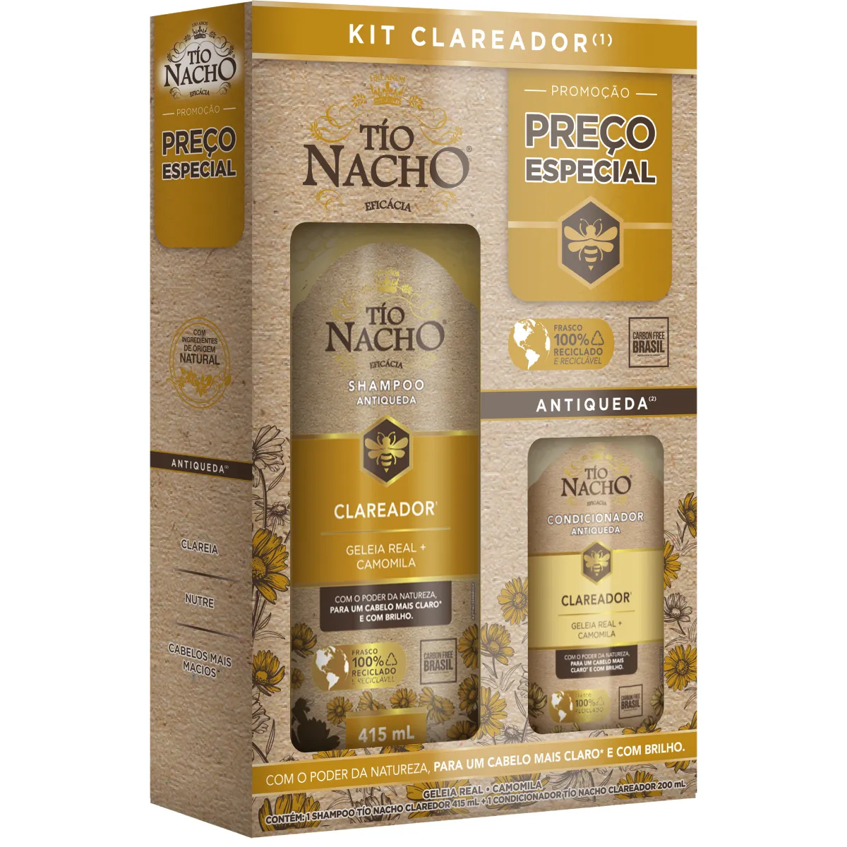 Kit Tio Nacho Camomila Clareador Antiqueda Shampoo 415ml + Condicionador 200ml