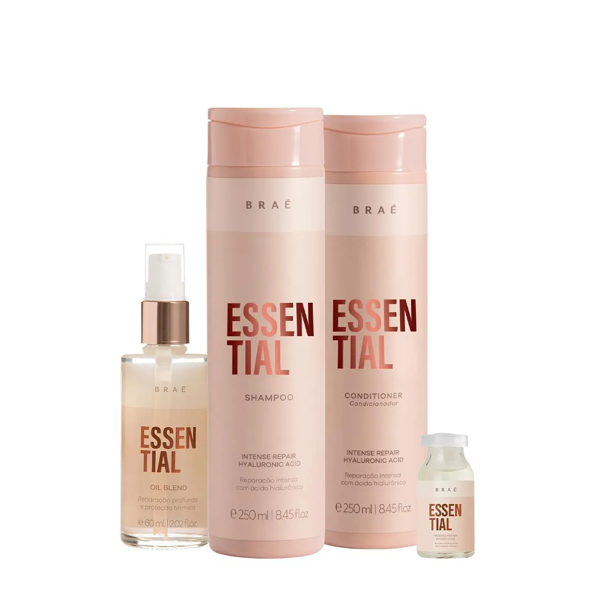 KIT BRAé ESSENTIAL SHAMPOO CONDICIONADOR ÓLEO E AMPOLA CAPILAR (4 PRODUTOS)