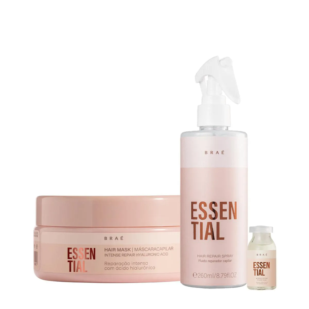 KIT BRAé ESSENTIAL MáSCARA FLUíDO REPARADOR E AMPOLA CAPILAR (3 PRODUTOS)