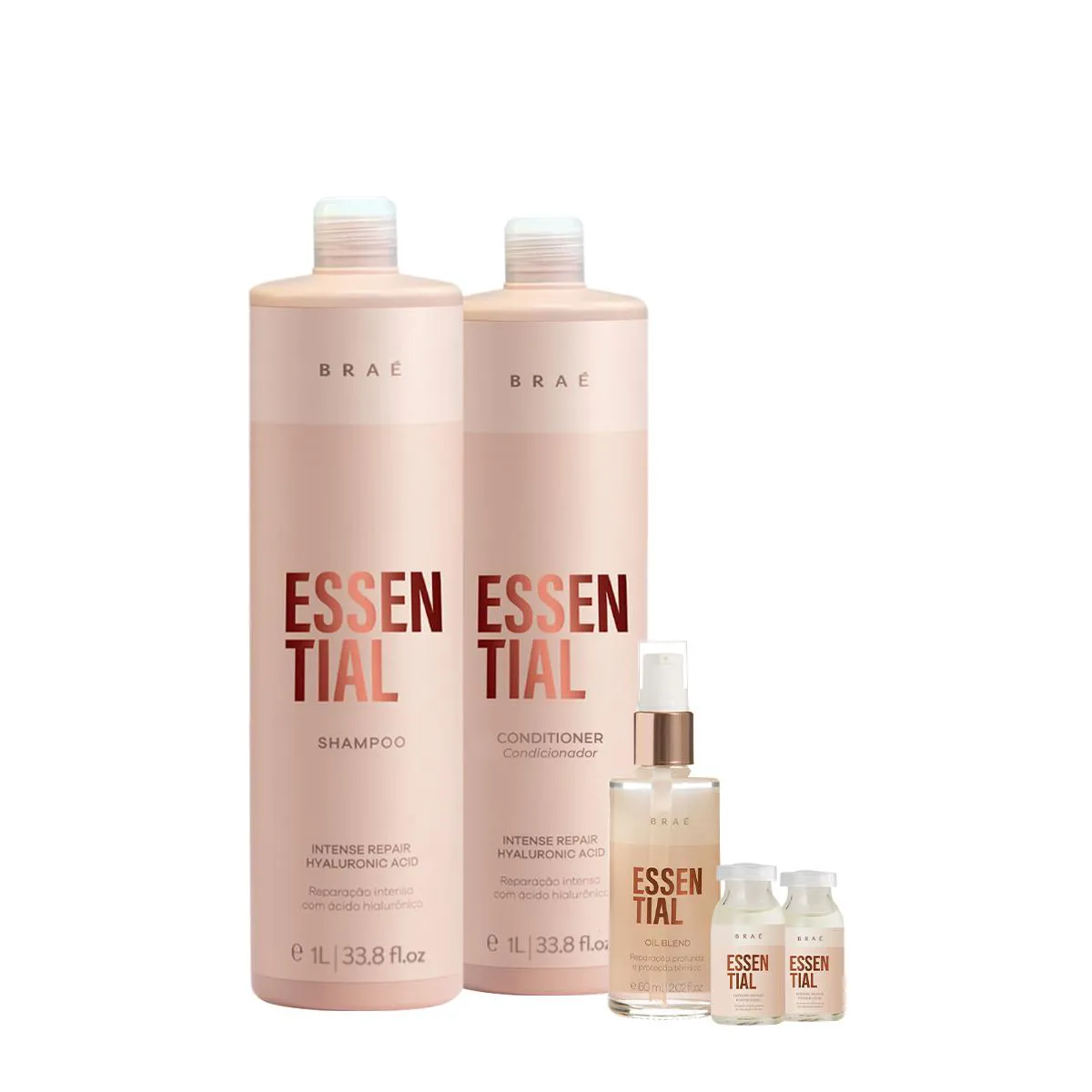 KIT BRAé ESSENTIAL SHAMPOO CONDICIONADOR ÓLEO E AMPOLA CAPILAR SALON (5 PRODUTOS)