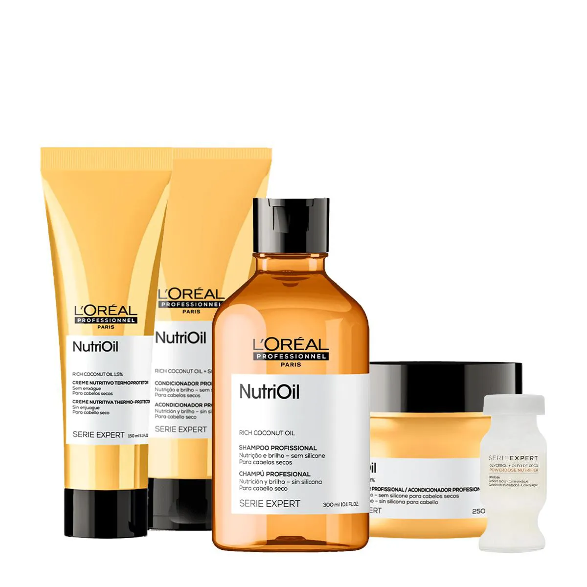 Kit L´Oréal Professionnel Serie Expert Nutrioil Shampoo Condicionador Creme Máscara E Ampola (5 Produtos)