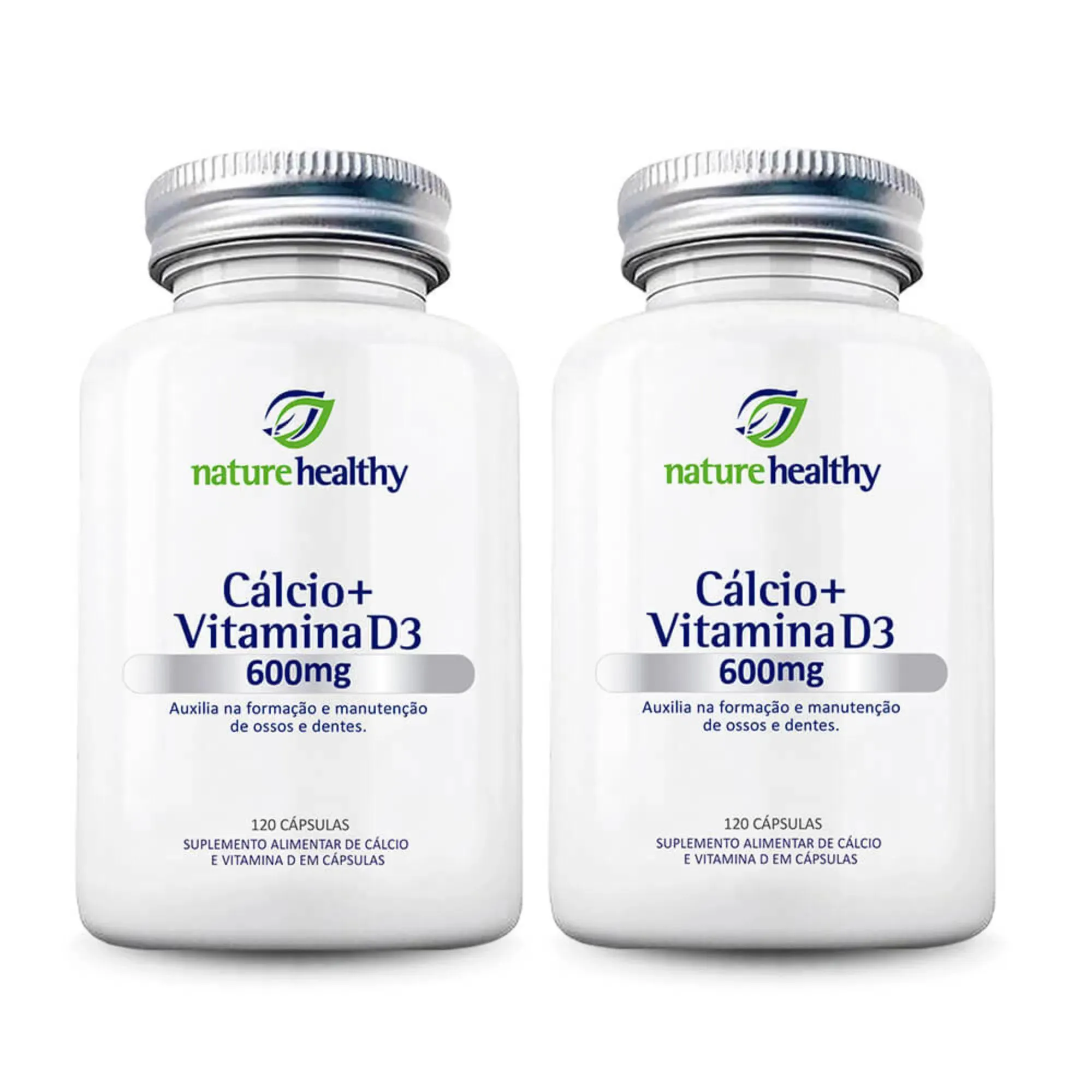 KIT c/ 2 CÁLCIO 600MG + VITAMINA D3 200UI NATURE HEALTHY 120 CÁPSULAS