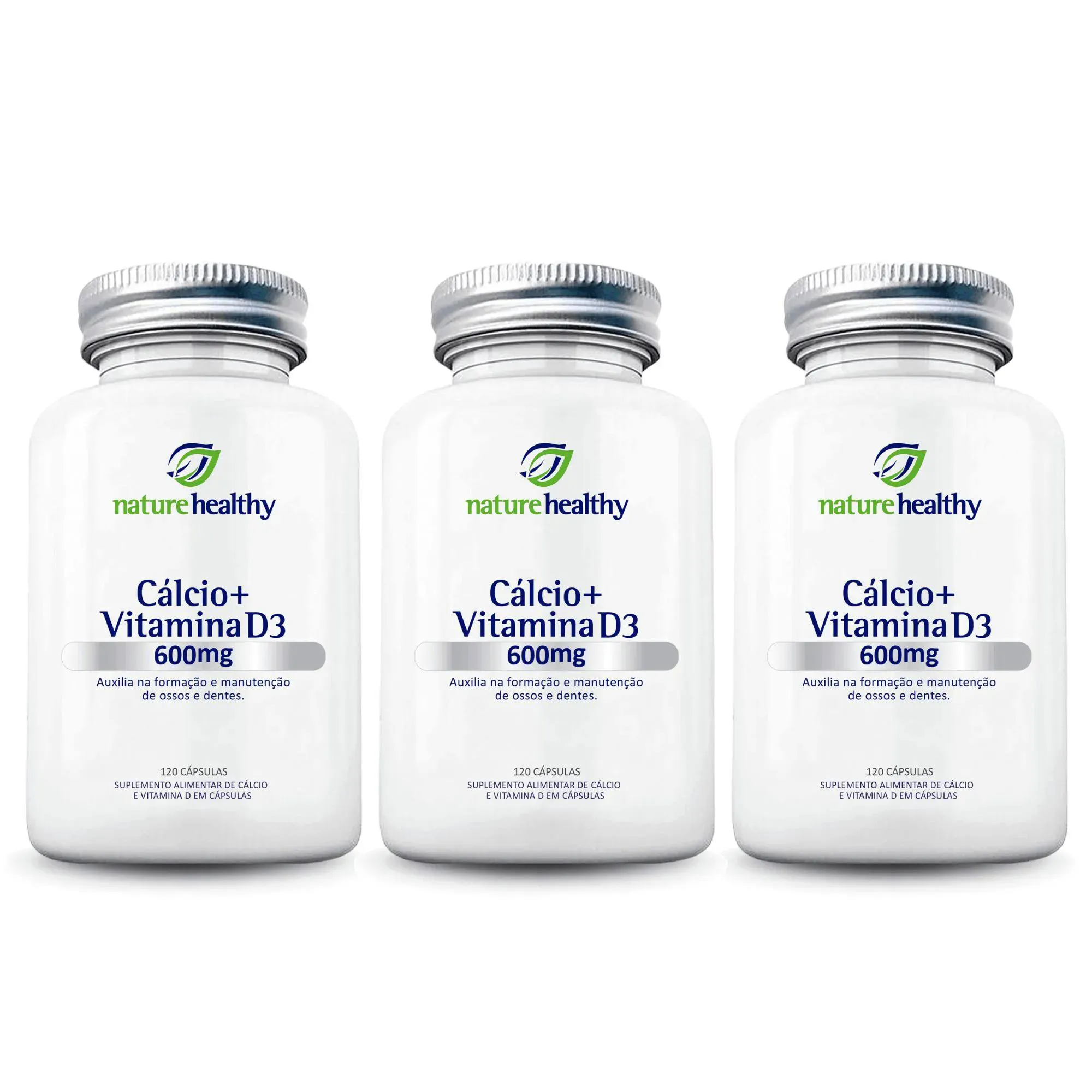 KIT c/ 3 CÁLCIO 600MG + VITAMINA D3 200UI NATURE HEALTHY 120 CÁPSULAS