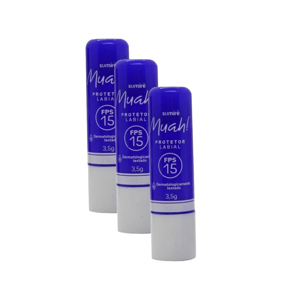 KIT PROTETOR LABIAL MUAH! FPS15 3,5G (3 UNIDADES)