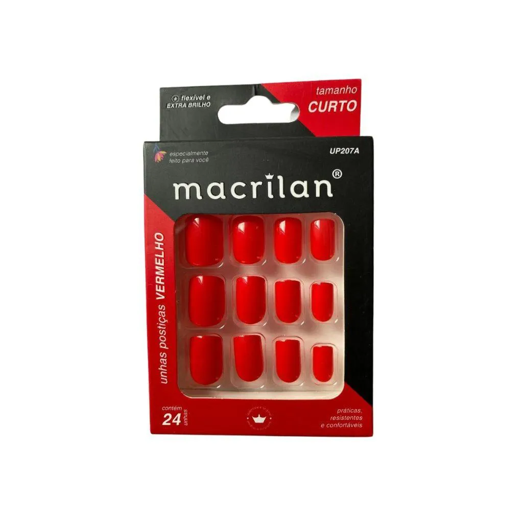 UNHAS POSTIçAS UP207A TAMANHO CURTO MACRILAN COR VERMELHO