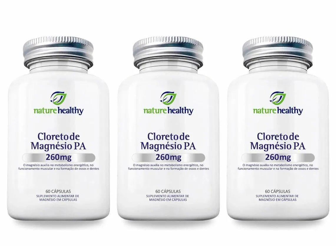 KIT c/ 3 CLORETO DE MAGNÉSIO P.A. 260MG NATURE HEALTHY 60 CÁPSULAS