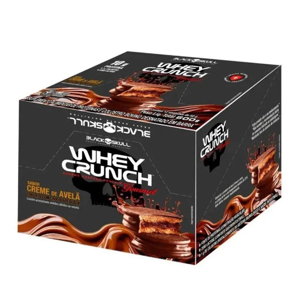 KIT COM 12 ALFAJOR WHEY CRUNCH CREME DE AVELã BLACK SKULL