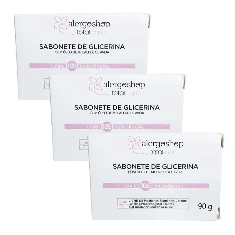 KIT 3 SABONETE EM BARRA GLICERINA ALERGOSHOP 90G