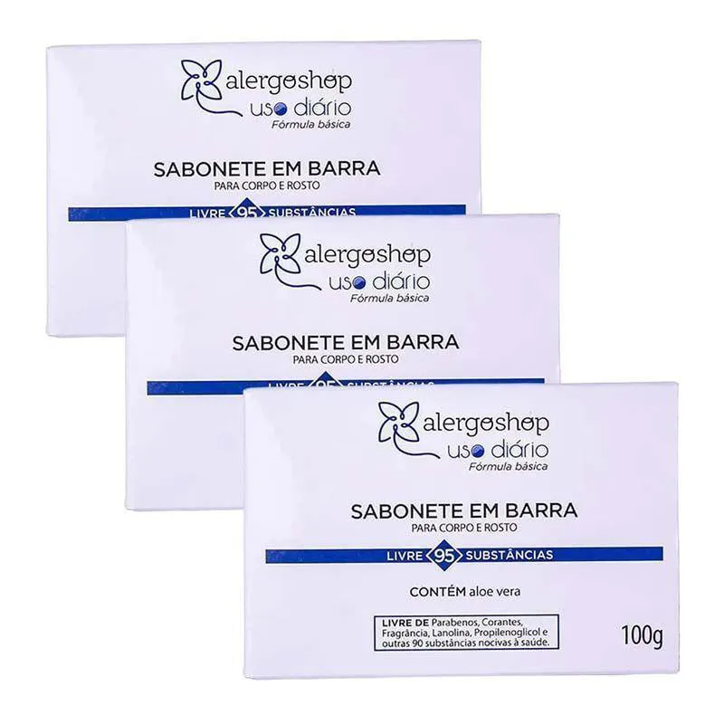 KIT 3 SABONETE EM BARRA USO DIáRIO ALERGOSHOP 100G