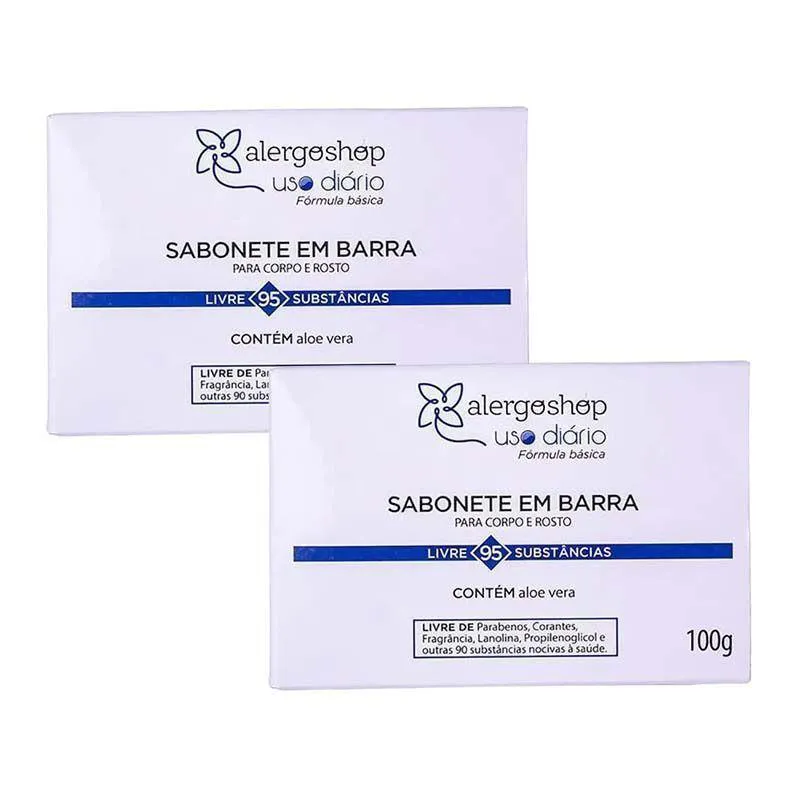 KIT 2 SABONETE EM BARRA USO DIáRIO ALERGOSHOP 100G