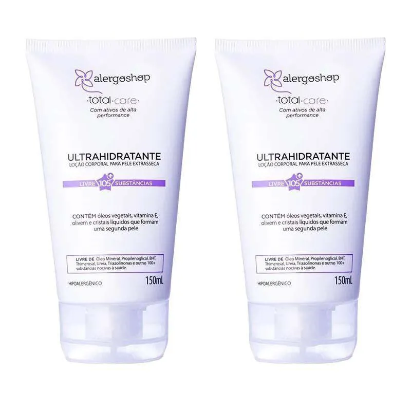 KIT 2 LOçãO CORPORAL ULTRAHIDRATANTE TOTAL CARE ALERGOSHOP 150ML