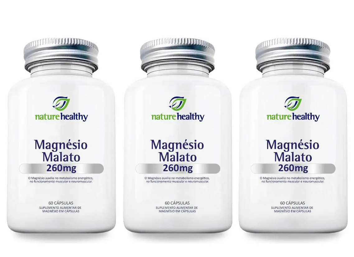 KIT c/ 3 MAGNÉSIO MALATO 260MG NATURE HEALTHY 60 CÁPSULAS