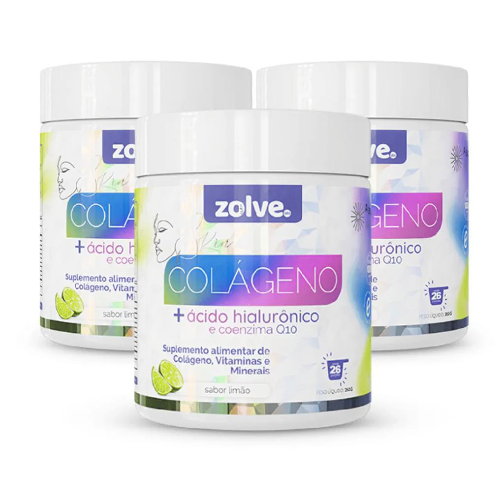 ZOLVE SKIN COLáGENO TIPO I - 3 POTES SABOR LIMÃO - SUPLEMENTO