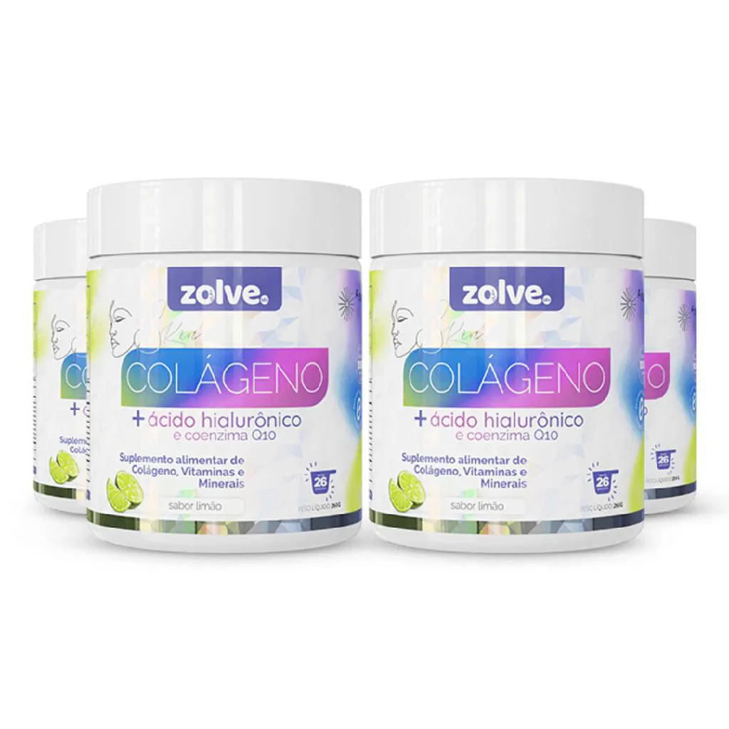ZOLVE SKIN COLáGENO TIPO I - 4 POTES SABOR LIMÃO - SUPLEMENTO