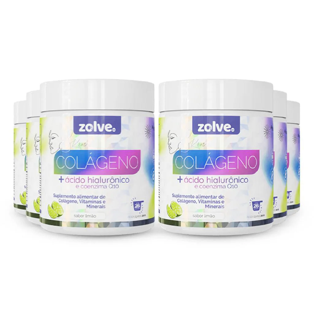 ZOLVE SKIN COLáGENO TIPO I - 6 POTES SABOR LIMÃO - SUPLEMENTO