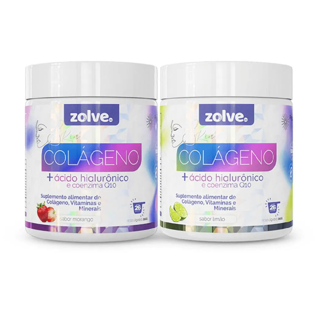 ZOLVE SKIN COLáGENO TIPO I - 1 POTE MORANGO E 1 POTE LIMÃO