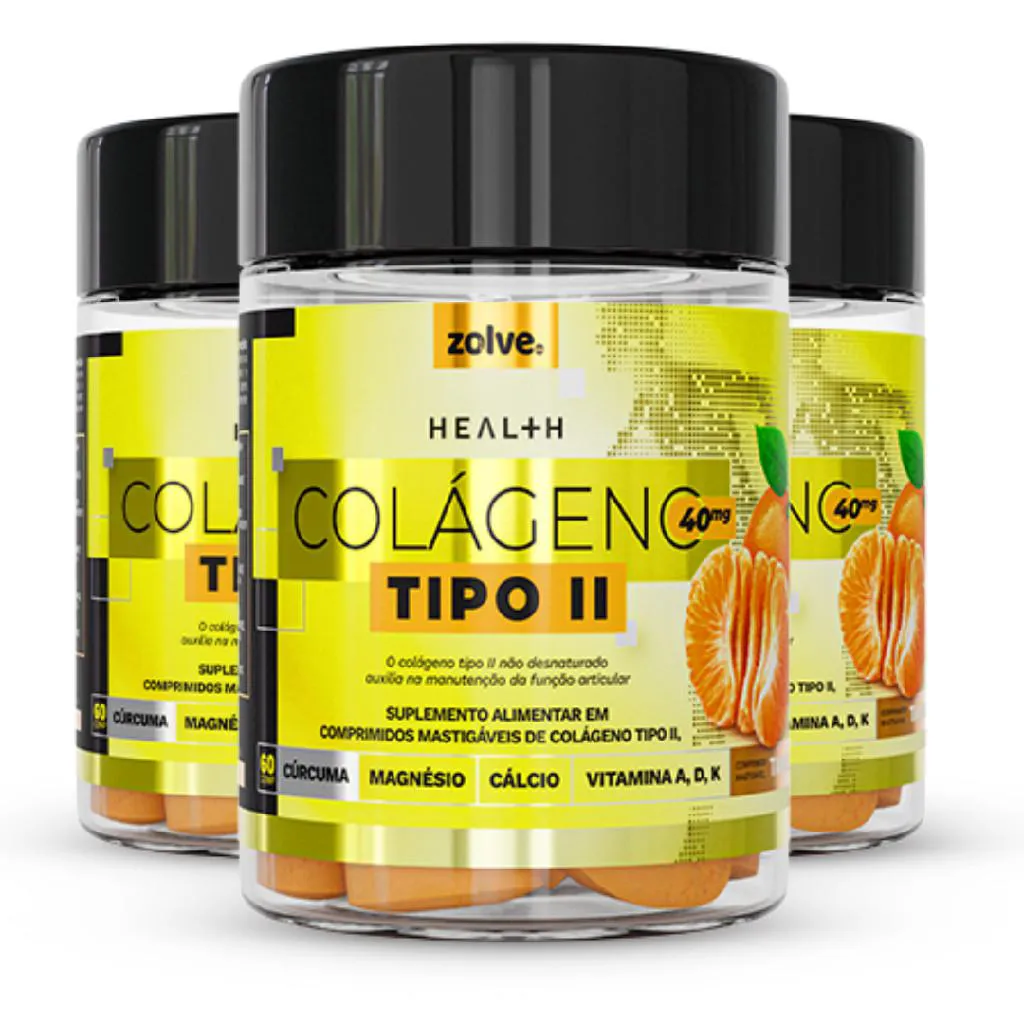 ZOLVE COLáGENO TIPO II - 3 POTES- SUPLEMENTO VITAMINA MASTIGáVEL