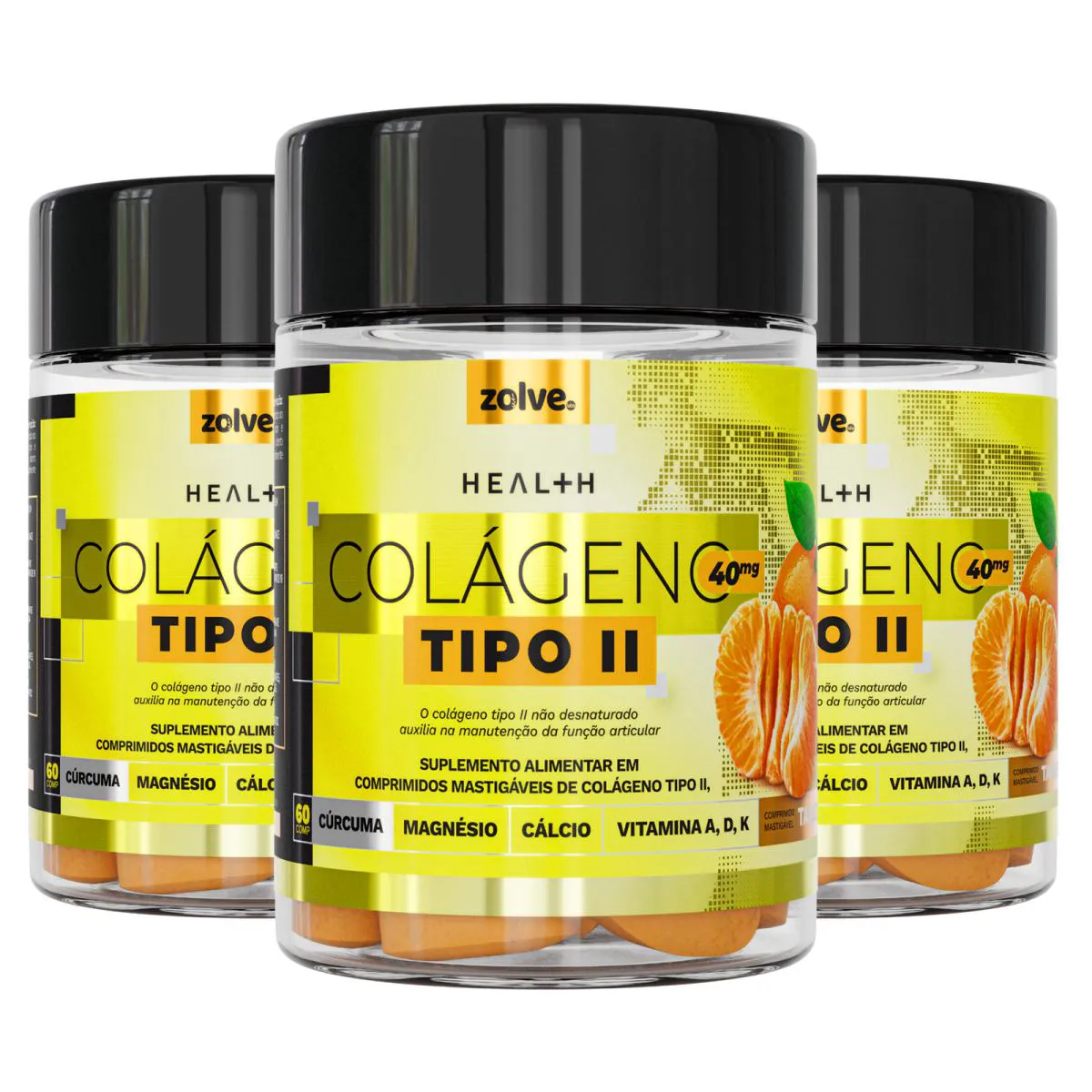 3X COLáGENO TIPO II C/ MAGNéSIO 60 CáPSULAS TANGERINA - ZOLVE