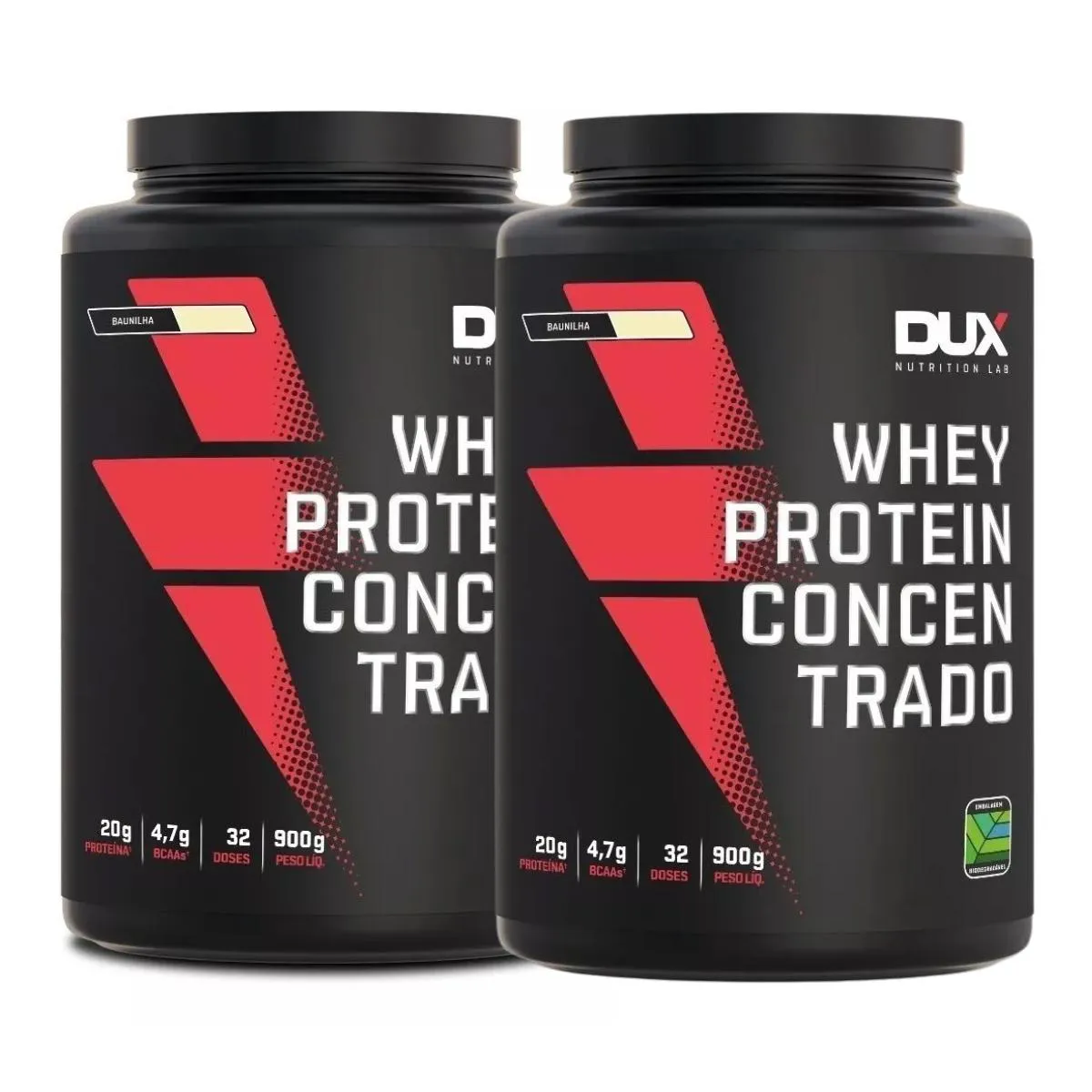 KIT 2 WHEY PROTEIN CONCENTRADO BCAA TODOSSABORE 900G DUX NUTRITION Baunilha