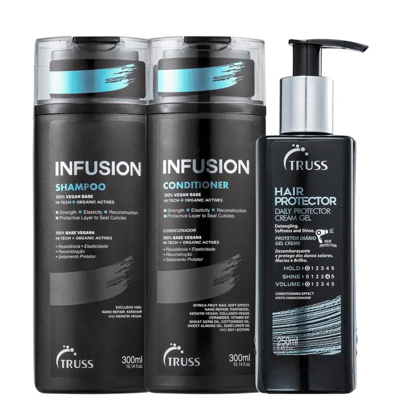SHAMPOO, CONDICIONADOR INFUSION E LEAVE-IN CAPILAR HAIR PROTECTOR - TRUSS