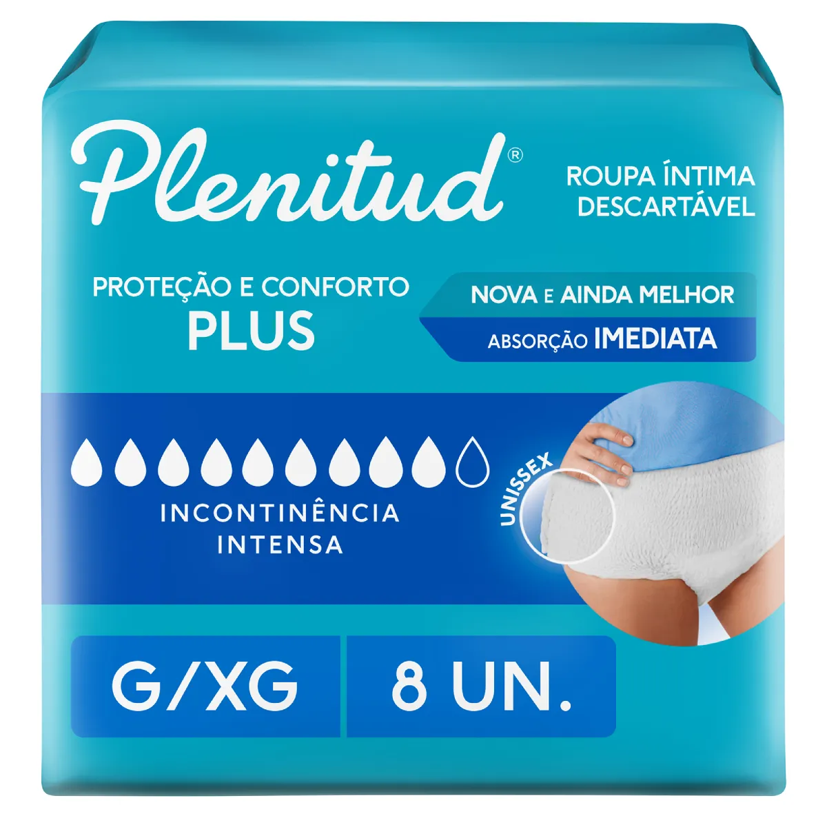 Roupa Íntima Descartável Unissex Plenitud Plus G/XG Absorção Intensa 8 unidades