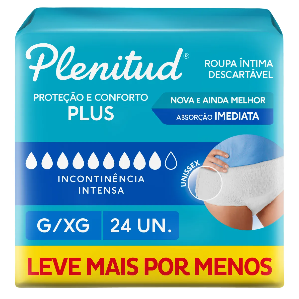 Roupa Íntima Descartável Unissex Plenitud Plus G/XG Absorção Intensa 24 unidades