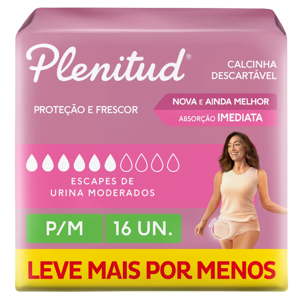 Roupa Íntima Descartável Feminina Plenitud Femme P/M Absorção Moderada a Intensa 16 unidades