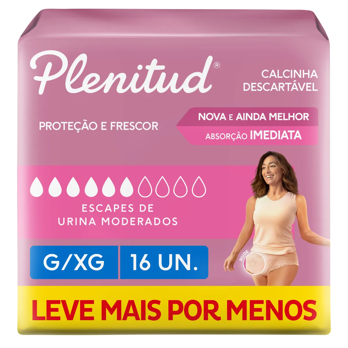 Roupa Íntima Descartável Feminina Plenitud Femme G/XG Absorção Moderada a Intensa 16 unidades