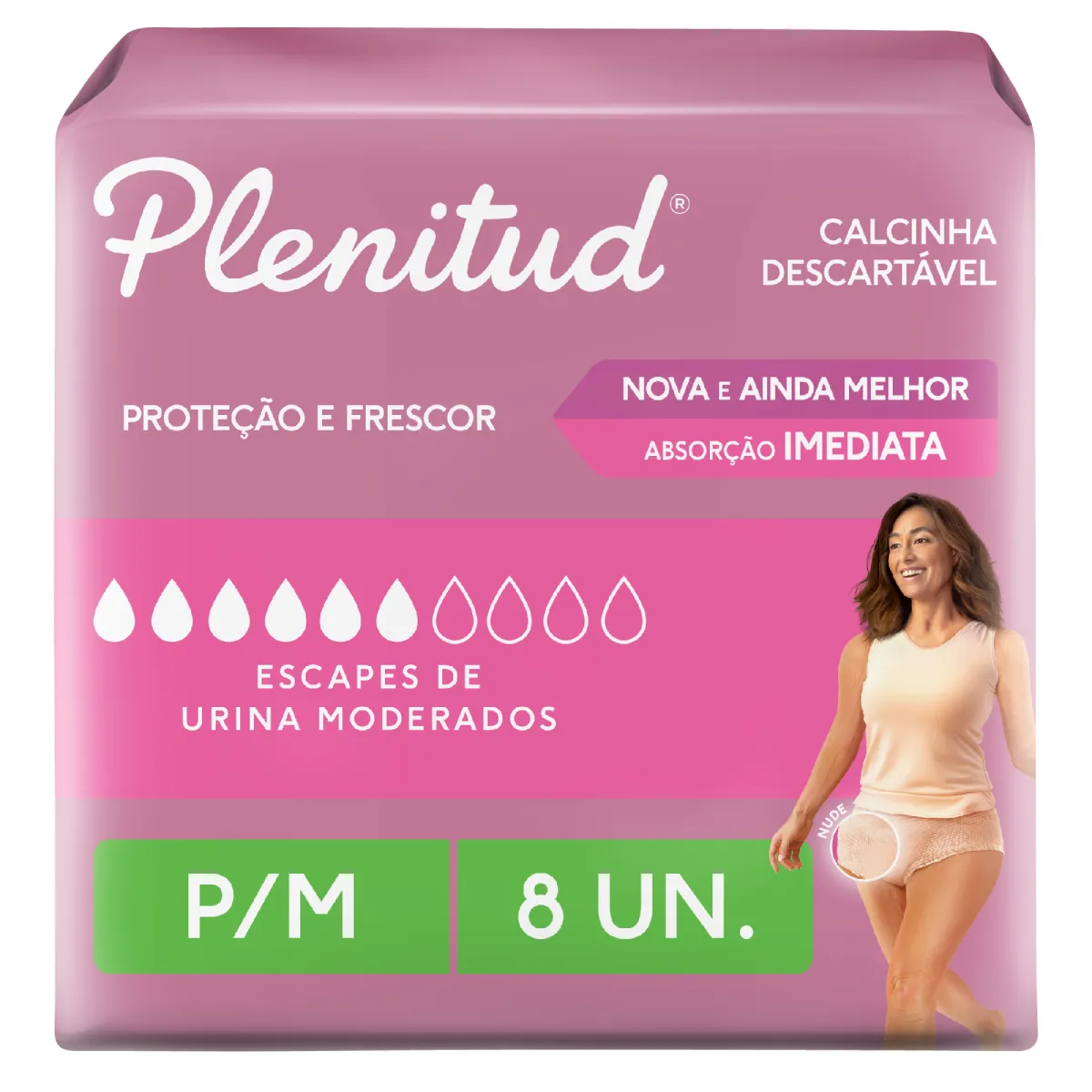 Roupa Íntima Descartável Feminina Plenitud Femme P/M Absorção Moderada a Intensa 8 unidades