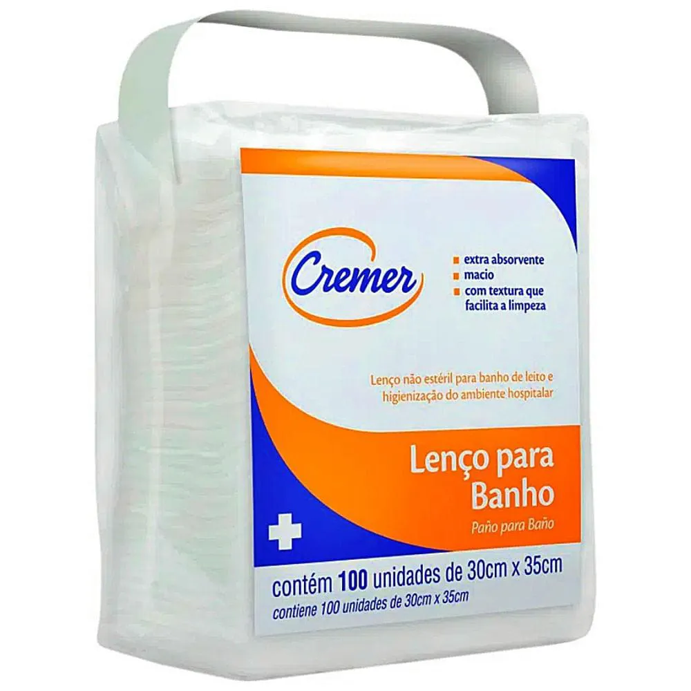 LENçO PARA BANHO CREMER 30X35CM - 100 UNIDADES