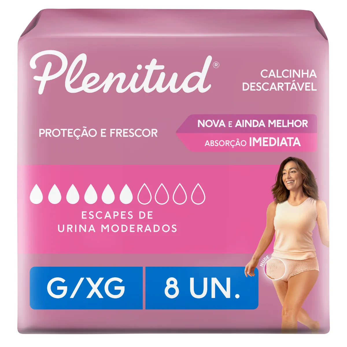 Roupa Íntima Descartável Feminina Plenitud Femme G/XG Absorção Moderada a Intensa 8 unidades