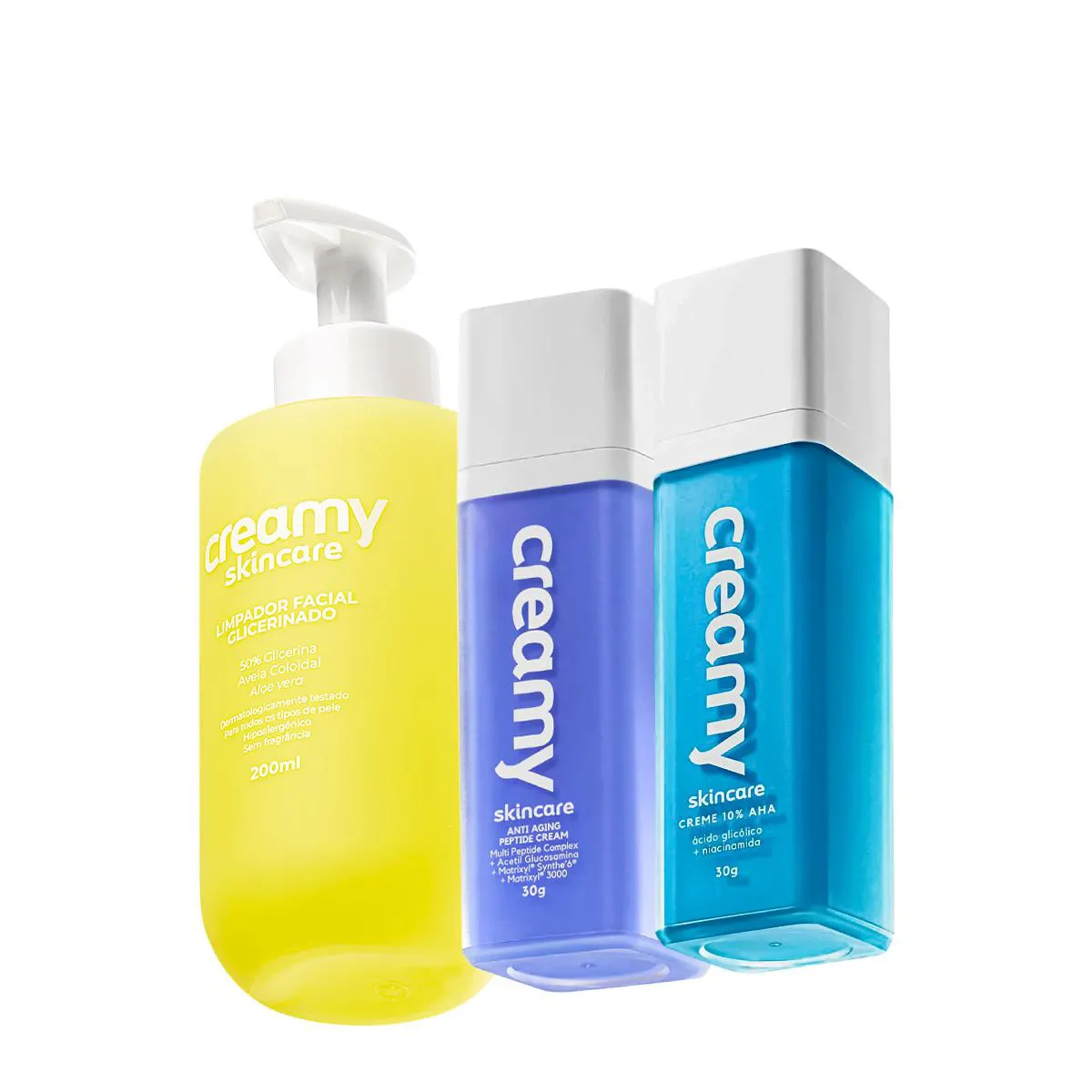 KIT CREAMY SKINCARE LIMPADOR GLICERINADO ANTI-AGING PEPTIDE E ÁCIDO GLICóLICO (3 PRODUTOS)