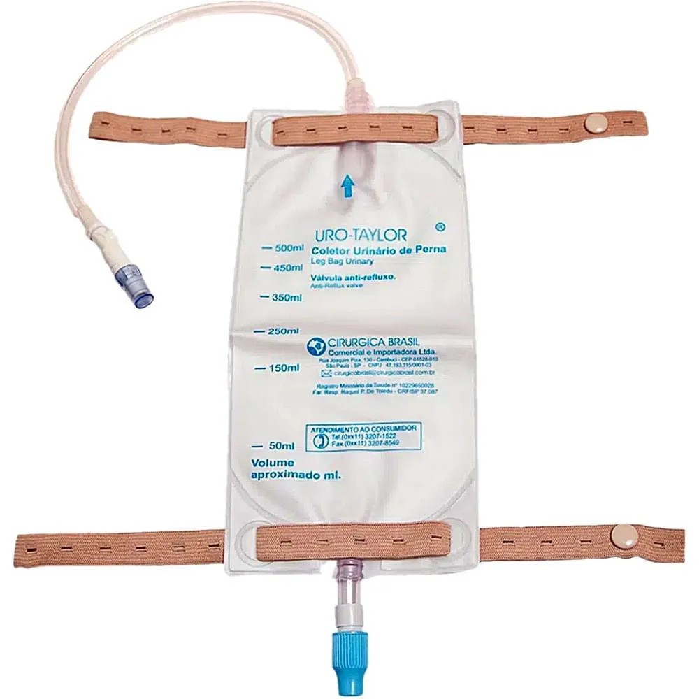 COLETOR URINáRIO PERNA ADULTO FECHADO COM EXTENSãO 500ML - UNIDADE