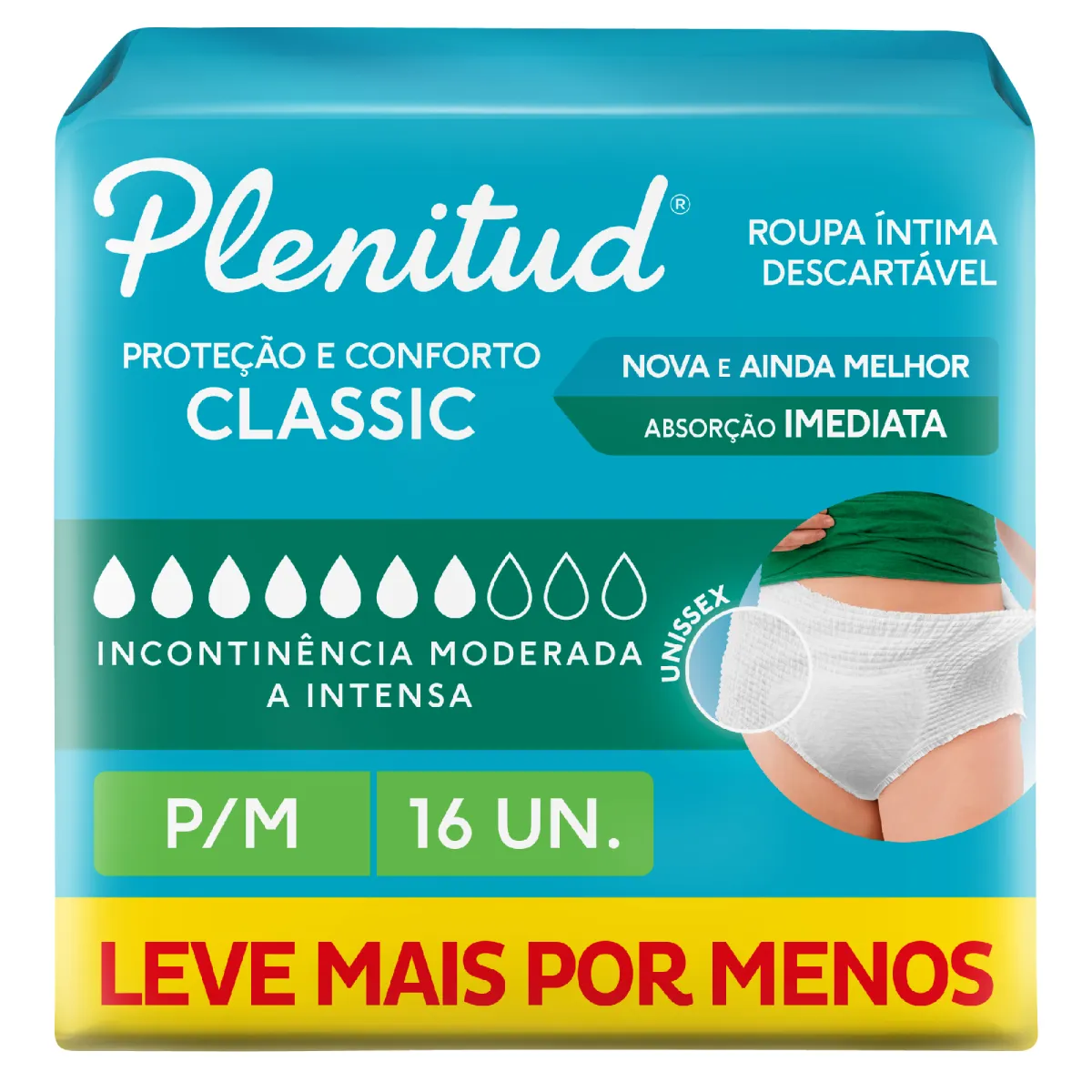 Roupa Íntima Descartável Plenitud Classic Unissex P/M Absorção Intensa 16 unidades