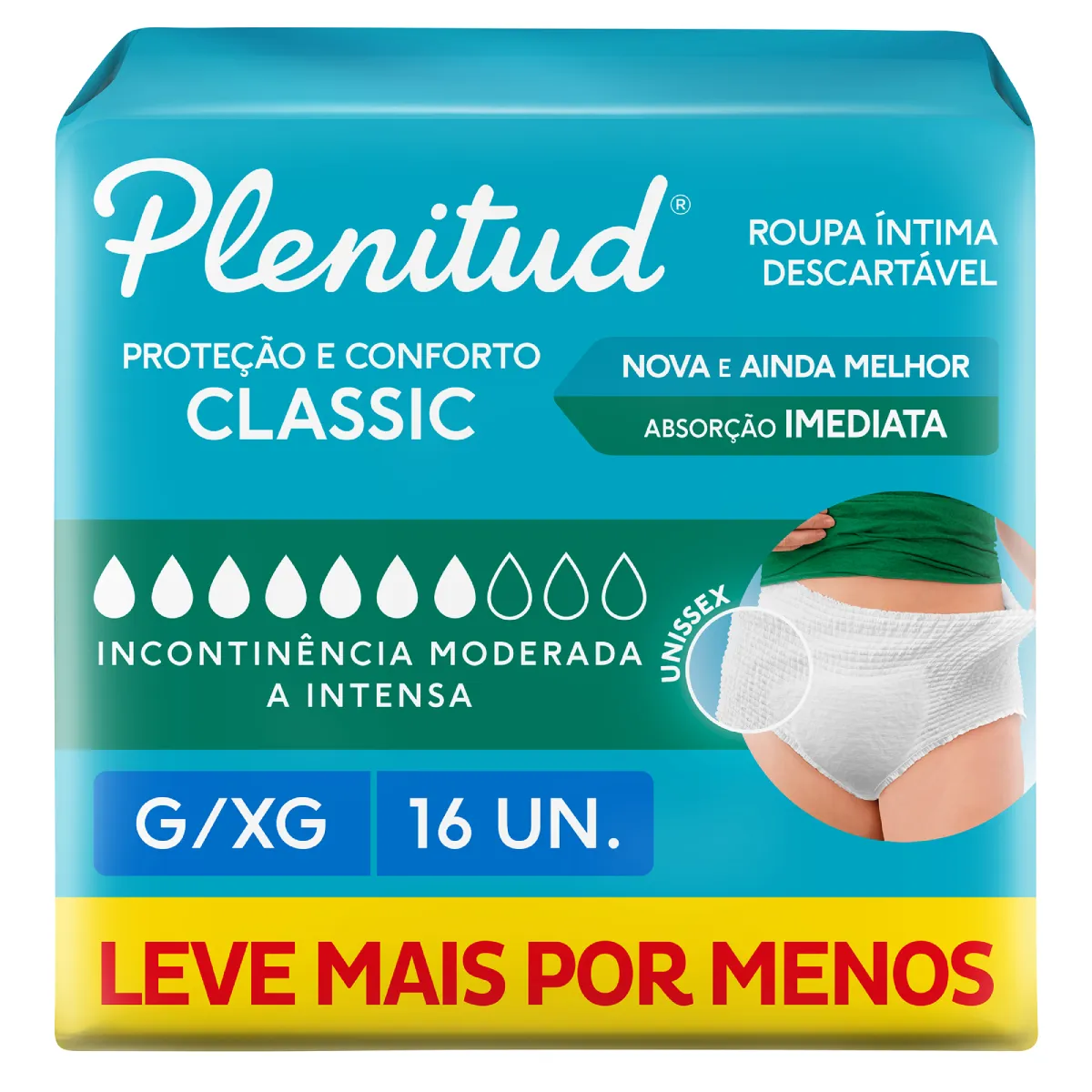 Roupa Íntima Descartável Plenitud Classic Unissex G/XG Absorção Intensa 16 unidades