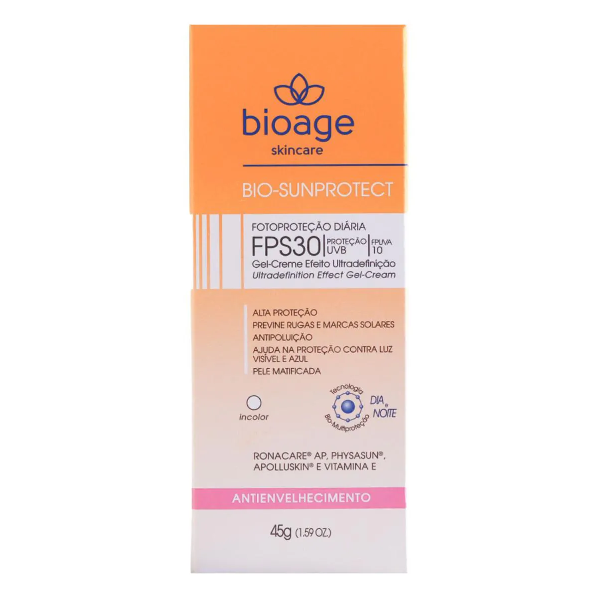 BIOAGE FILTRO SOLAR ANTIENVELHECIMENTO SUNPROTECT FPS 30 45G