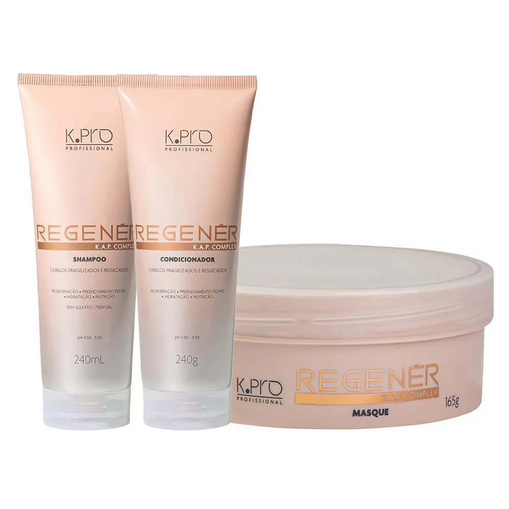 KIT K-PRO PROFISSIONAL REGENéR K.A.P COMPLEX -SHAMPOO 240ML + CONDICIONADOR 240G + MáSCARA 165G