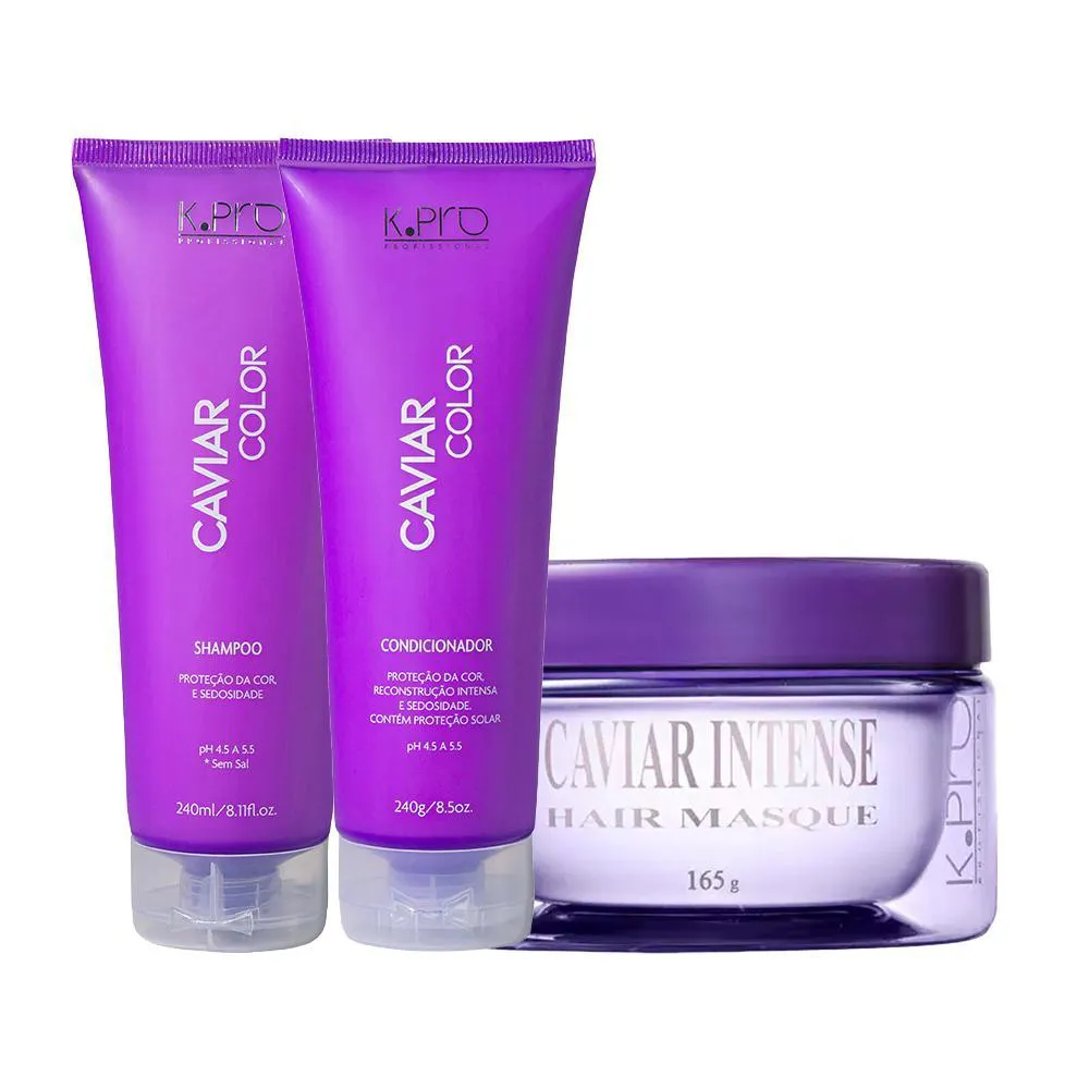 KIT K-PRO PROFISSIONAL CAVIAR - SHAMPOO 240ML+ CONDICONADOR 240G + MáSCARA 165G