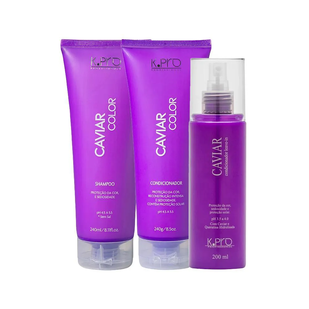 KIT K-PRO PROFISSIONAL CAVIAR - SHAMPOO 240ML+ CONDICONADOR 240G + LEAVE-IN 200ML